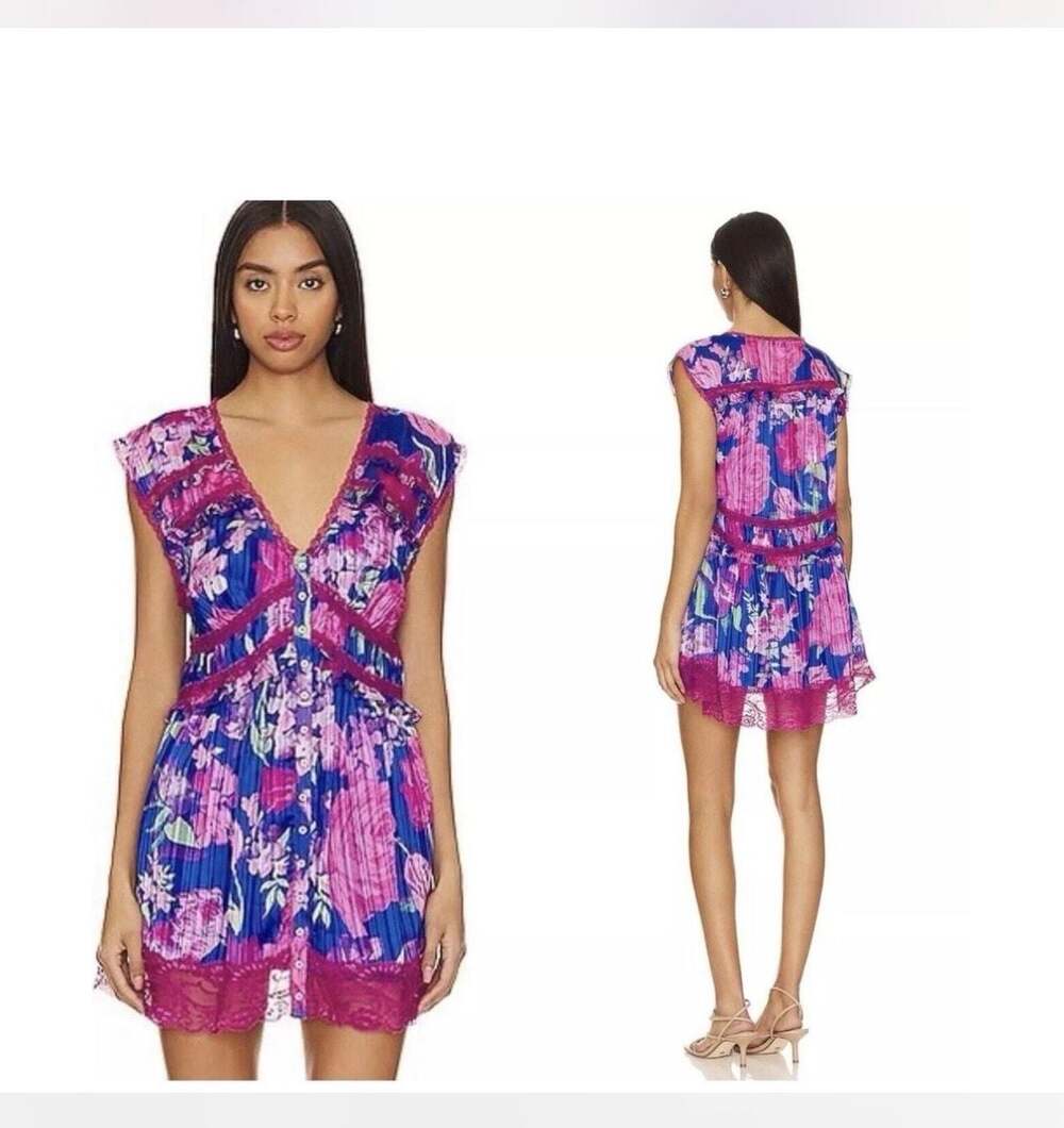 Free People Spring Fling Mini Dress Floral Ultra Violet Combo